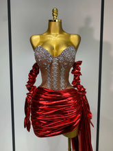 Sparkly Diamonds Sexy Mesh See Through Mini Dress Glove Women Celebrate Party Luxury Birthday Nightclub Perform Stage Outfit